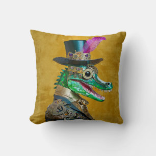 Coussin Mardi Gras Steampunk Party Animal Alligator