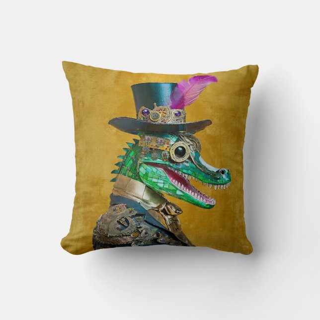 Coussin Mardi Gras Steampunk Party Animal Alligator (Recto)