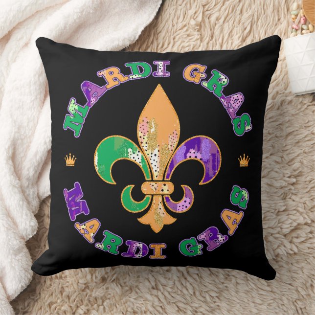 Coussin Mardi Gras violet jaune vert (Couverture)