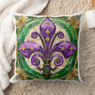 Coussin Mardi Gras Vitrail Fleur de lis