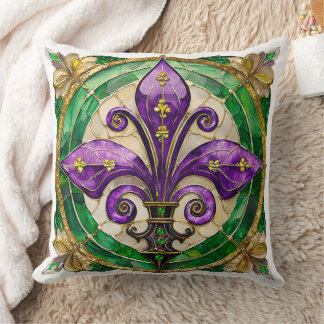 Coussin Mardi Gras Vitrail Fleur de lis