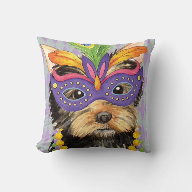 Coussin Mardi gras Yorkie (Recto)