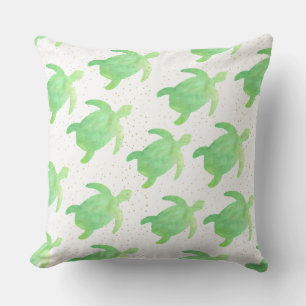 Coussin Mare Vert Aquarelle Motif de tortue de mer