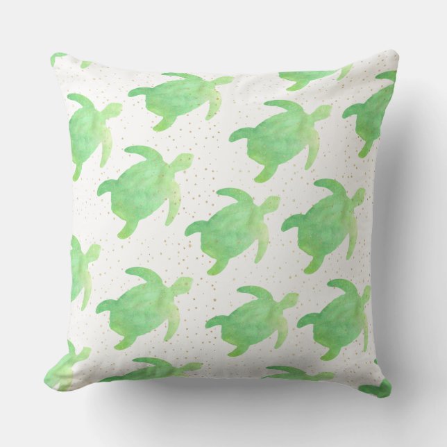 Coussin Mare Vert Aquarelle Motif de tortue de mer (Recto)