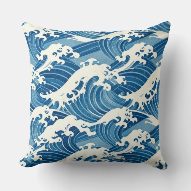 Coussin Marée Céruléenne Éternelle : Un Ukiyo-e Japonais S (Recto)