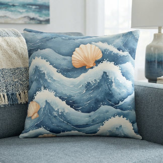 Coussin Marées côtières Coquilles d'éventail de mer Aquare