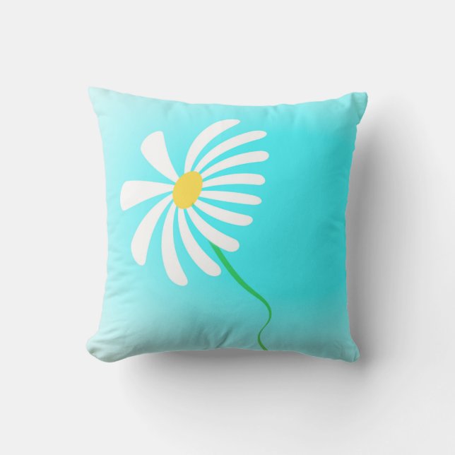 Coussin marguerite blanche et turquoise (Recto)