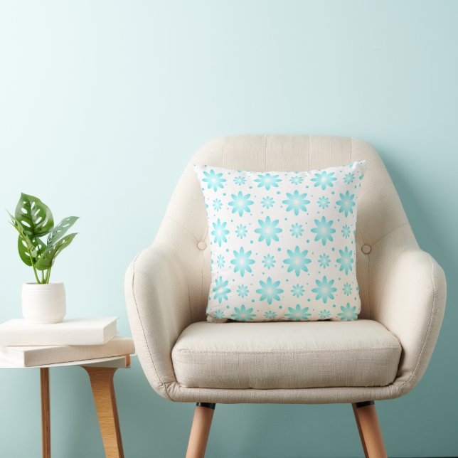 Coussin Marguerite délicate blanche et turquoise, point mo (Chaise)