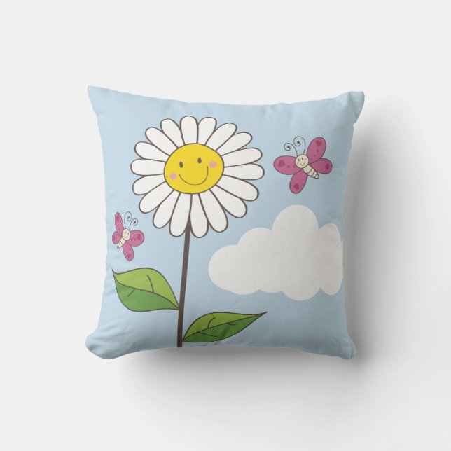 Coussin Marguerite et papillons de sourire (Recto)
