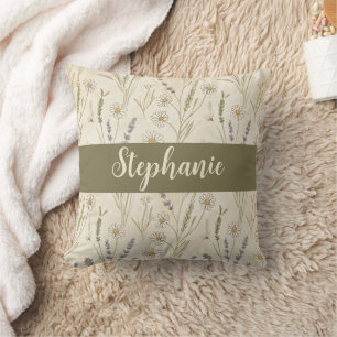 Coussin Marguerite Fleur Sauvage Lavande Cottagecore Perso