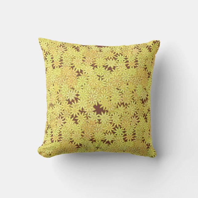 Coussin Marguerite jaune et or sur Brown chocolat (Recto)