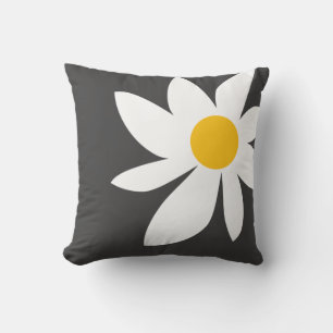 Coussin marguerite lunaire design gris et blanc gras