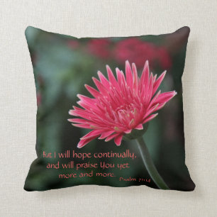 Coussin Marguerite rose de Gerbera avec le vers de bible