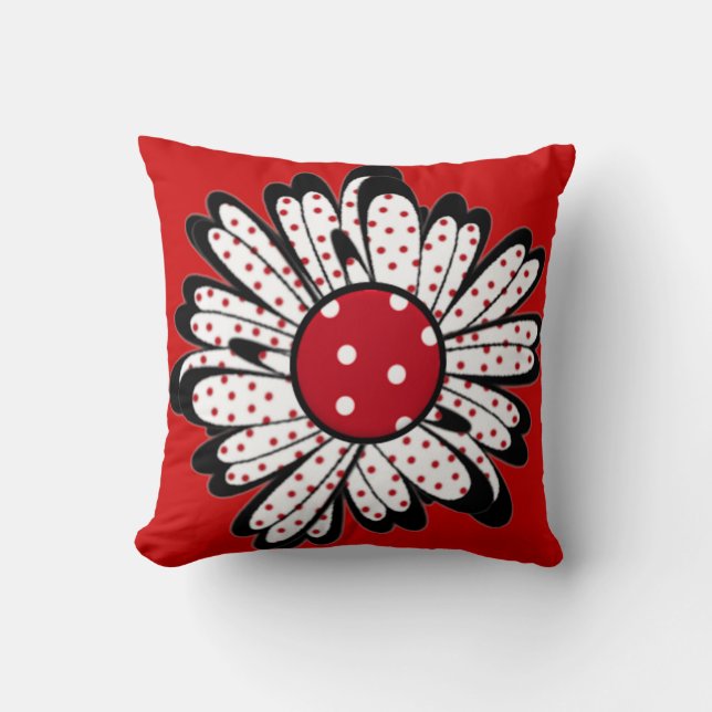 Coussin Marguerite rouge de point de polka (Recto)
