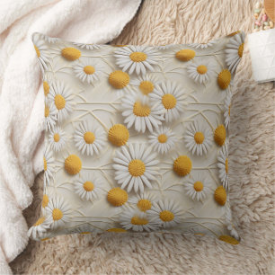 Coussin Marguerites 3d blanches et jaunes