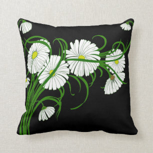 Coussin Marguerites blanches contrastées sur Arrière - p