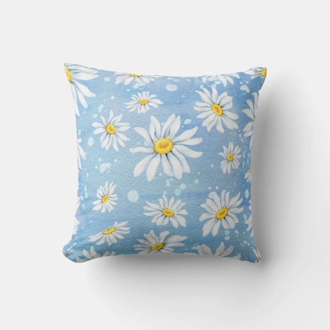 Coussin Marguerites blanches d'aquarelle (Recto)