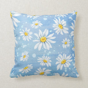 Coussin Marguerites blanches d'aquarelle
