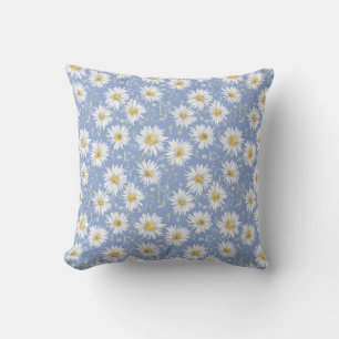 Coussin Marguerites blanches sur bleu