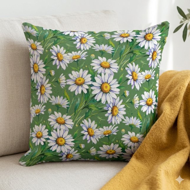 Coussin Marguerites dans la prairie. Aquarelles. (Créateur téléchargé)