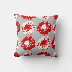 Coussin Marguerites d'art de bruit - rouge, blanc et gris