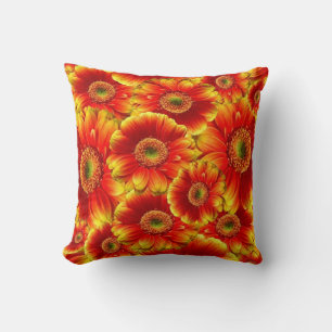 Coussin Marguerites de Gerbera jaune et orange
