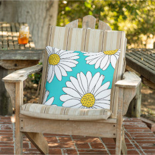 Coussin Marguerites jaunes, turquoise et blanches