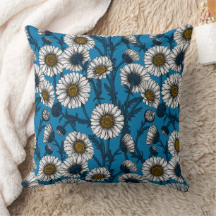 Coussin Marguerites sur bleu