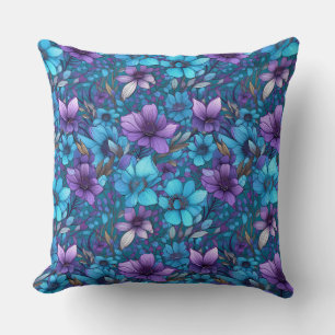 Coussin Marguerites violettes et bleues