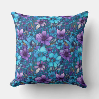 Coussin Marguerites violettes et bleues