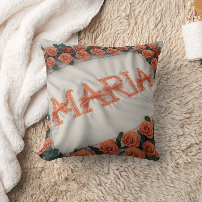 Coussin Maria personnalisée avec Rose orange (Couverture)