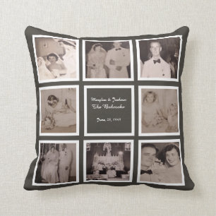 Coussin Mariage 10 Photo Instagram Collage ardoise gris