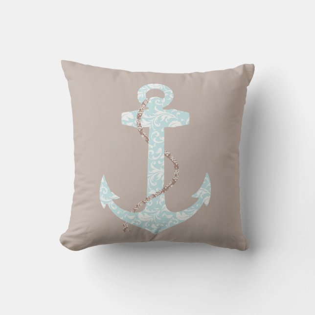 Coussin Mariage à la plage Navy et Coral Ancre (Recto)