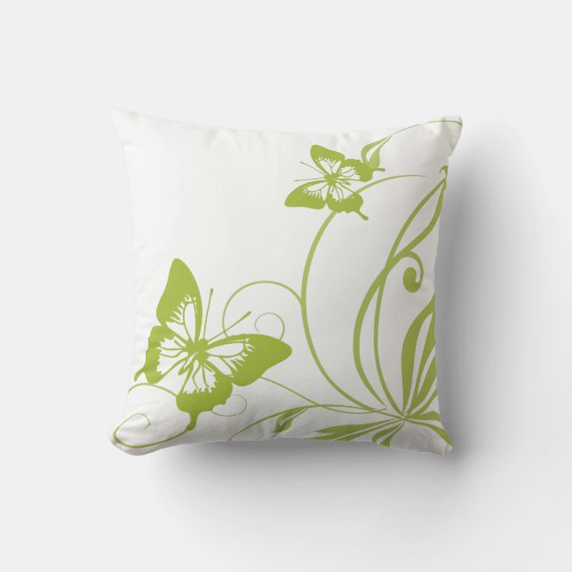 Coussin Mariage à papillons blanc et vert (Recto)