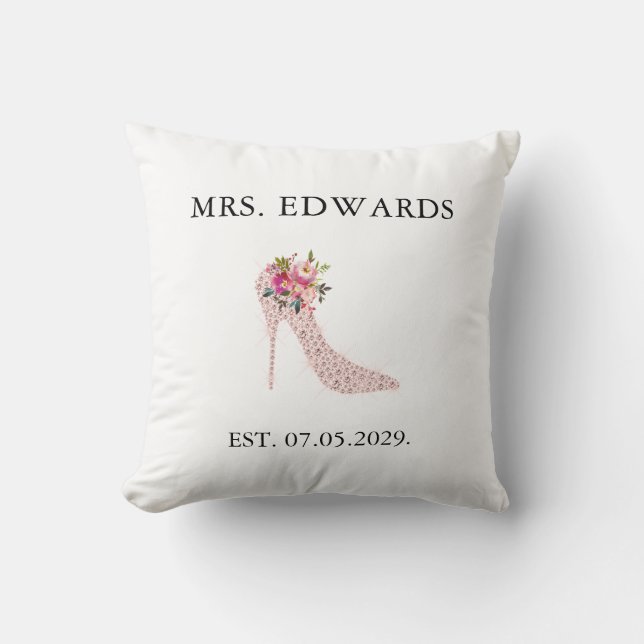 Coussin Mariage à Talons Hauts Roses (Recto)