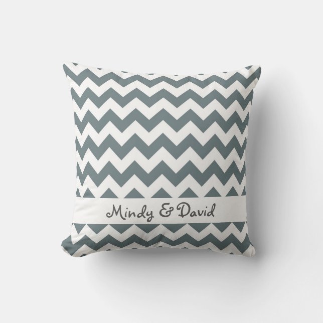 Coussin Mariage Anniversaire Cadeau Gris Chevron Gris Band (Recto)
