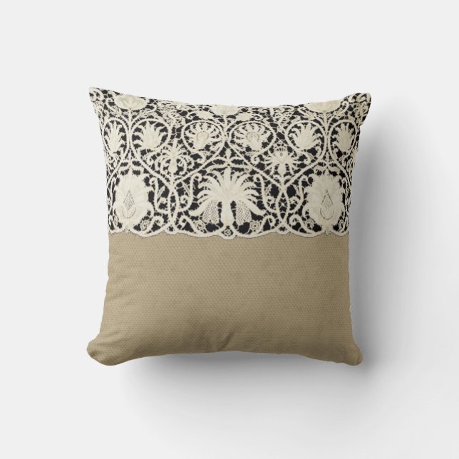 Coussin Mariage Antique Broderie Lin Blanc Classique Joli (Recto)