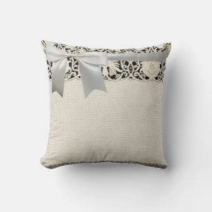 Coussin Mariage Antique Dentelle Lin Blanc Classique Joli