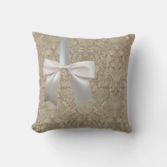 Coussin Mariage Antique Dentelle Lin Blanc Classique Joli (Recto)