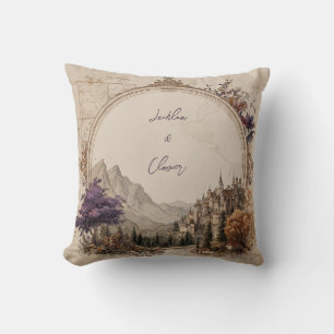 Coussin Mariage Arbre Violet Château Ovale Or Opulent