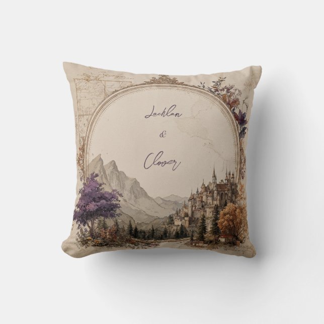 Coussin Mariage Arbre Violet Château Ovale Or Opulent (Recto)