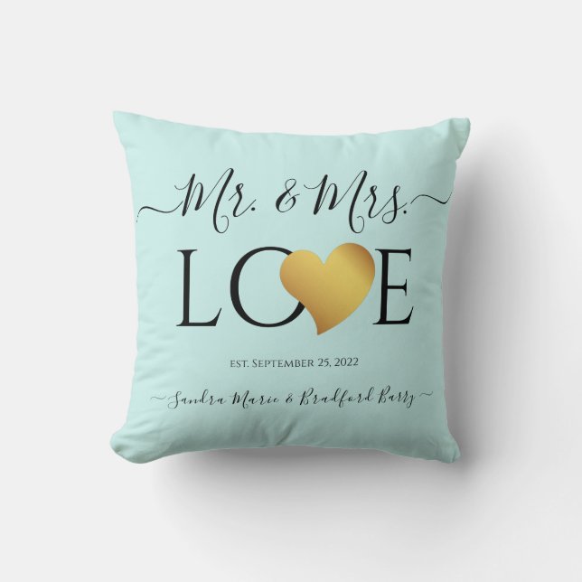 Coussin Mariage Black Script Nom du coeur M. et Mme (Recto)