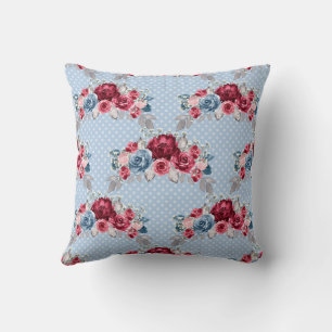 Coussin Mariage bleu, bordeaux et roses roses roses