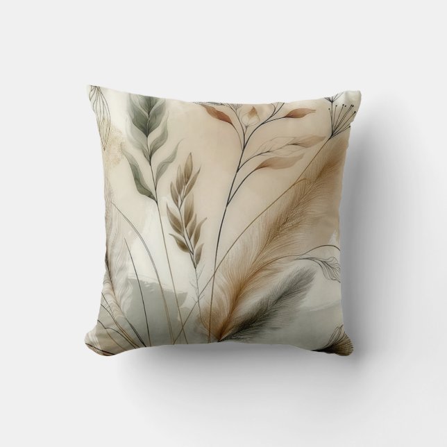 Coussin Mariage Bohème Botanique Moderne à la Végétation É (Recto)