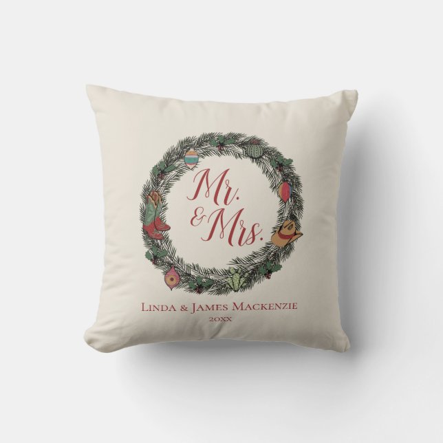 Coussin Mariage campagnard de crème M. et Mme Noël (Recto)