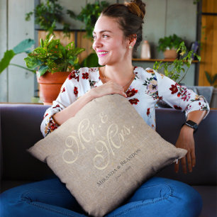 Coussin Mariage campagnard en tissu de coton rustique simp