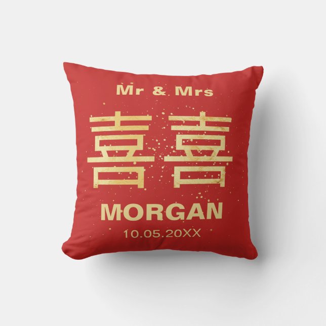 Coussin Mariage chinois de Faux d'or de bonheur fait sur (Recto)