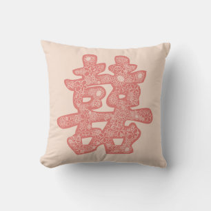 Coussin Mariage chinois double bonheur papier floral coupé