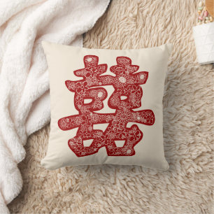 Coussin Mariage chinois double bonheur papier floral coupé
