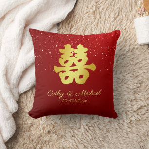 Coussin Mariage chinois rouge flocon de neige double bonhe